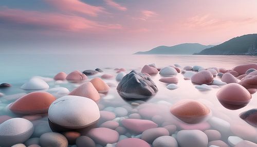 Dromerige kuststenen in het zachte avondlicht