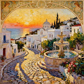 Romantisch dorp – Egeïsche gloed van Johannas Art Creations