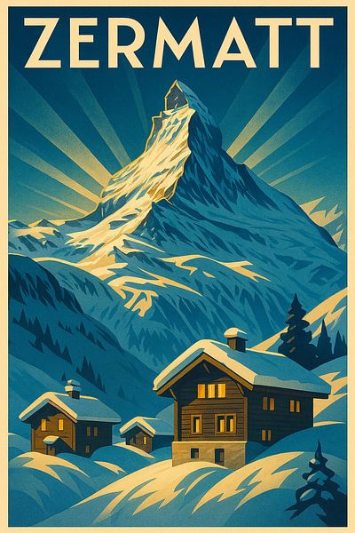 Zermatt Matterhorn Vintage Art Deco Poster von Travel Shop