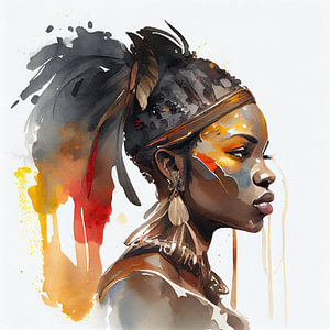 Aquarell Afrikanische Kriegerin #7