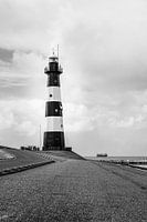 Vuurtoren Nieuwe Sluis (Breskens) in zwart wit verticaal l Reis fotografie
