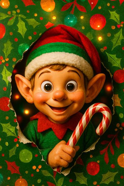 Merry Christmas elf with candy cane - playful and festive illustration by But First Framing