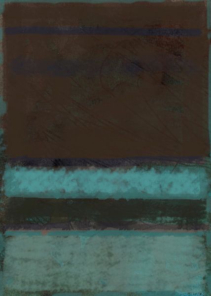 Color field painting, blue green and brown by Rietje Bulthuis