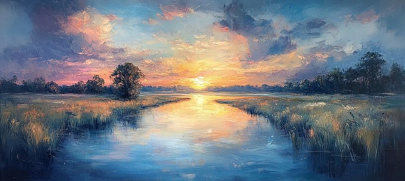 Holländischer Sonnenuntergang | Sunset Symphony in Blau von Abstraktes Gemälde