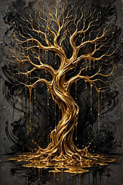 Abstract kunstwerk: ‘Dripping Liquid Gold Tree of Life’
