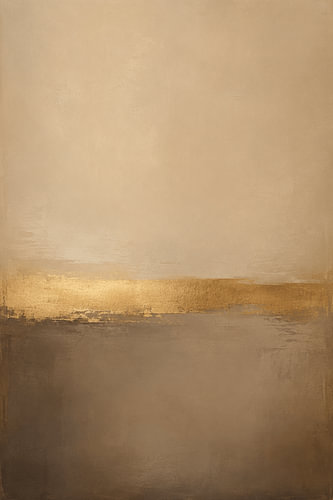 Golden Horizon – Abstraktes Gemälde in Beige und Gold – Luxuriöse, minimalistische Wanddekoration – Wandkunst in Braun und Taupe – Modernes Japandi-Kunstwerk