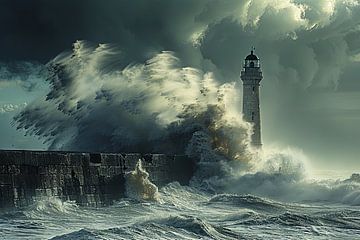 Majestätischer Leuchtturm Stellt Sich Gewaltigen Wellen von Felix Brönnimann