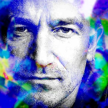 Abstraktes modernes Bono-Portrait von U2 in Blau, Violett von Art By Dominic