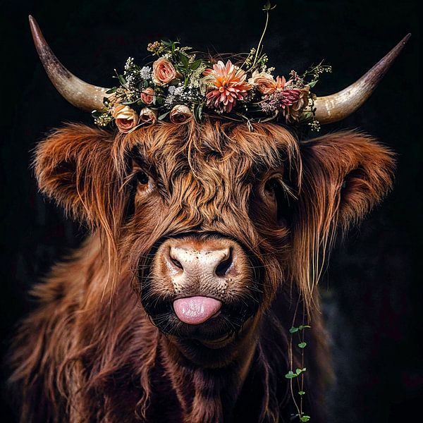 Verspielte Schönheit: Ein Lächeln der Highlands von Klaus Tesching - Art-AI