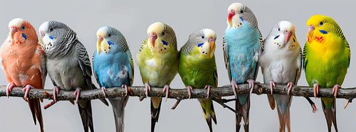 parakeets on perches