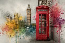 Urban Cityscape - Londen Rood Geel Krachtig Schilderij van BowiScapes - Fine Art en Urban Wandkunst