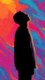 Neon Human Silhouette – Modern Digital Art Full Color Vintage Illustration by Aden Pink Studio