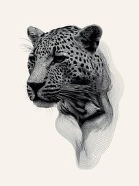 Leopard line art: black and white, modern by Wolkenlos