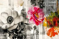 Abstrait, noir et blanc avec couleur, fleurs -4