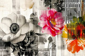 Abstract, zwart-wit met kleur, bloemen -4 van Joriali Abstract