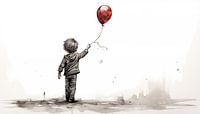 Boy with balloon sketch panorama