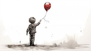 Boy with balloon sketch panorama