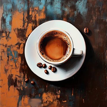 Kunstwerk van koffiemoment in rustige sfeer – stijlvolle koffieprint aan de muur van Mel Digital Art