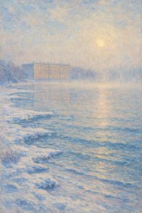 Winter am Chiemsee - Morgennebel über Wasser und Eis