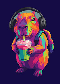 Entspanntes Capybara mit Kopfhörern – WPAP-Pop-Art