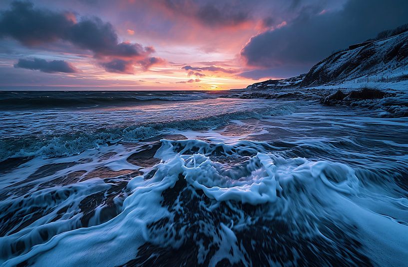 De kust van Groenland in de winter van fernlichtsicht