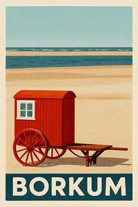 Voiture de bain rouge au bord de la mer - Nostalgie à Borkum