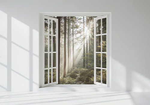 uitzicht op het bos vanuit de woonkamer