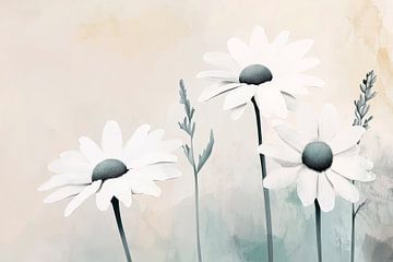Wit madeliefje aquarel kunstwerk van Poster Art Shop