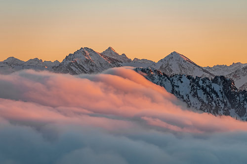 Coucher de soleil dans les Alpes de l'Allgäu