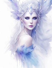 Fantasy fairy as a watercolour portrait in blue and purple tones. by Brian Morgan