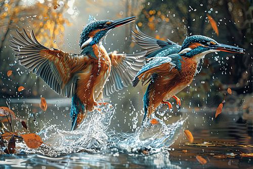 iisvogels bij het water