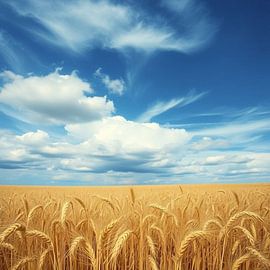 Ein goldenes Meer unter einem Segeltuch aus Azurblau und Wolken