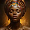 Portret van een Afrikaanse vrouw met goud van Hilde Remerie Photography and digital art