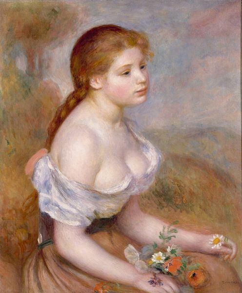 Ein junges Mädchen mit Gänseblümchen, Auguste Renoir von Meisterhafte Meister