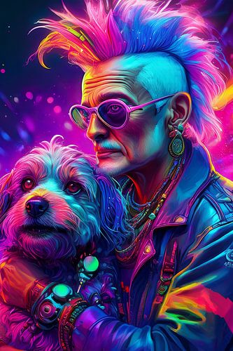 oude punker met hond