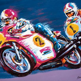 Illustratie van twee motorracer - acryl op doek van Galerie Ringoot