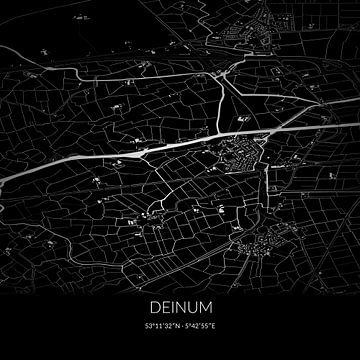 Zwart-witte landkaart van Deinum, Fryslan. van Rezona
