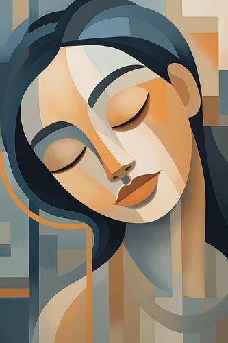 Abstraktes Porträt Frau - minimalistische Silhouette in sanften Farben