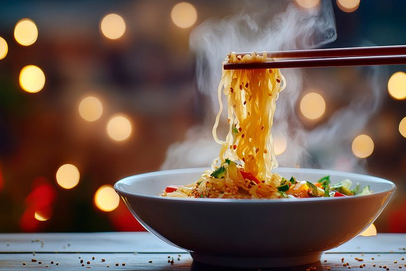 Des pâtes à la vapeur dans une ambiance festive par Poster Art Shop