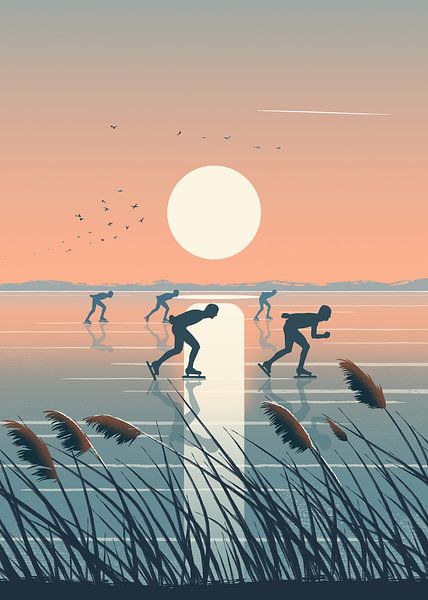 Ice skating in Friesland by Eduard Broekhuijsen