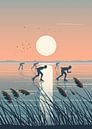Ice skating in Friesland by Eduard Broekhuijsen thumbnail