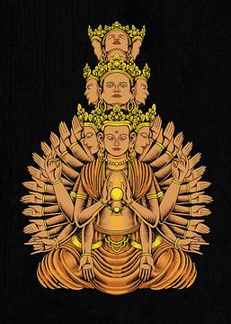 Avalokiteshvara - Gouden meerarmige godheid met spirituele aura van Pixelbull Design