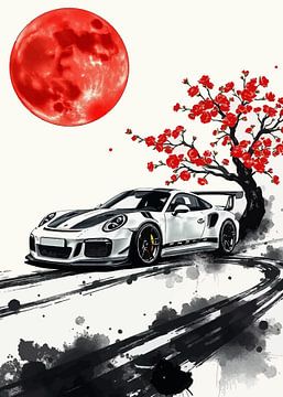 Porsche 911 GT3 RS Sumi-E Schilderij van MIROKKU