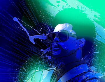 The Weeknd Abstraktes Porträt in Grün Blau Schwarz von Art By Dominic