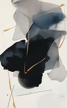 Ruisseaux d'or dans la brume abstraite du noir et du gris sur Color Square