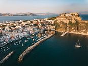 Uitzicht over de haven en het kasteel van het Italiaanse eiland Procida van Michiel Dros thumbnail