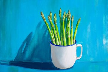 Green asparagus in a ceramic mug by Poster Art Shop