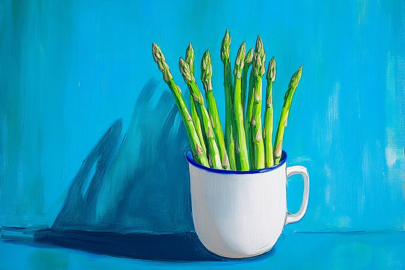 Green asparagus in a ceramic mug by Poster Art Shop