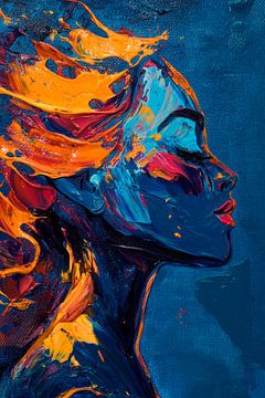 Colourful silhouette of a woman with flaming hair by Poster Art Shop