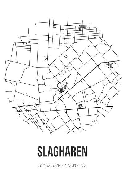 Slagharen (Overijssel) | Karte | Schwarz und weiß von Ortsdrucke